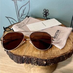 Kenneth Cole Reaction Gold Aviator Sunglasses with Brown Lenses